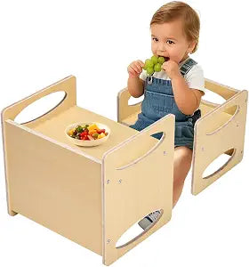 VEVOR Montessori Weaning Table and Chair Set, Wooden Toddler Table and Chair Set for Aged 1-5, Adjustable Height Kids Montessori Chair and Activity Table, Ideal for Reading, Eating, Playing - Natural