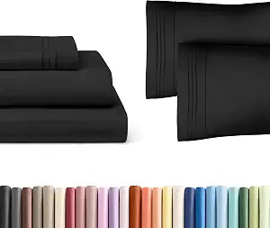Black 3-Piece Sheet Set & Pillowcase Bedding Bundle (Twin XL Size) - Complete Twin XL Sheet Set & 2 Pillowcases with Deep Pockets up to 16 inches - Hotel Luxury Quality - Soft, Breathable & Cooling