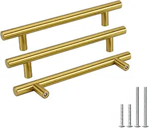 Goldenwarm 10 Pack 5-1/16" Gold Cabinet Handles Brushed Brass Cabinet Pulls