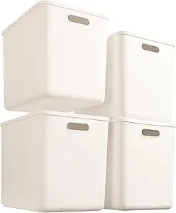 4 pack large plastic White storage bins with Lids, Toy Box Chest with HandleOrganizer Containers Baskets for Baby,NurseryShelvesPlayroom, BedroomOffice,Closethome (White, 4XL)