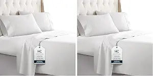 HC COLLECTION Bed Sheets Set, Hotel Luxury Platinum Collection 1800 Series Bedding Set, Deep Pockets, Wrinkle & Fade Resistant, Hypoallergenic Sheet & Pillow Case Set (Queen, White) (Pack of 2)