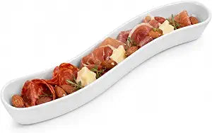 Restaurantware 10 oz White Swerve Curved Porcelain Olive Plate