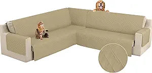 Arfntevss Corner Sectional Couch Covers for Sectional Sofa L Shaped Sofa Cover Washable Quilted Sofa Slipcover Non Slip U Shape Couch Cover Pet Dog Furniture Protector (Tan, Large)