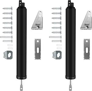 2 PCS Screen and Storm Door Closer Kit, Heavy Duty Pneumatic Screen and Storm Door Closer, Screen and Storm Door Push Button Latch Set Replacement Kit, Adjust Smooth Closing Speed (Black)