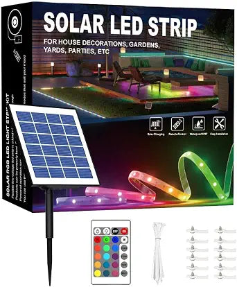 Outdoor Led Strip Lights Waterproof, 50ft RGB Solar Led Strip Lights Outdoor with Self-Adhesive, Auto On/Off 16 Colors and 4 Modes with Remote Timer Great for Patio, Pathway Decor