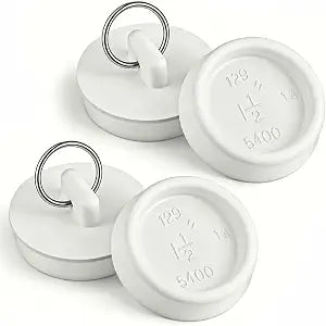 4Pcs Rubber Drain Stopper with Hanging Ring- Fits 1-1/2 Inch to 1-5/8 Inch, White Leak-Proof Tub Drain Stopper Heavy Duty Rubber Sink Stoppers DrainPlug for Kitchen, Bathroom, Bathtub, Sewers (White)