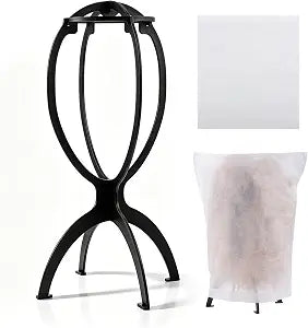 obeoby Portable Foldable Wig Stand with Dust Bag, 13.8 Inch, Black