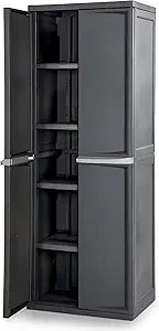 Sterilite 4 Shelf Cabinet, Heavy Duty and Easy to Assemble Plastic Storage Unit, Organize Bins in the Garage, Basement, Attic, Mudroom, Gray, 1-pack