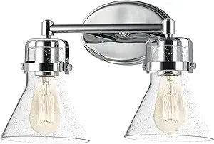Maxim Lighting Seafarer 2-Light Bath Vanity Light | Polished Chrome Steel Finish | Seedy Glass Shade | Industrial Indoor Light Fixture | Ideal for Bathrooms & Powder Rooms | Dimmable | 26112CDPC