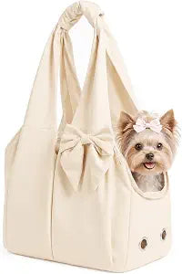 Dog Purse Carrier for Small Dogs, Soft-Sided Dog Bag Carrier with 4 Large Pockets, No Collapse, Lightweight, Smart Zipper Lock, Comfortable Puppy Cats Rabbit Carrier for Travel,Outdoor(Beige)