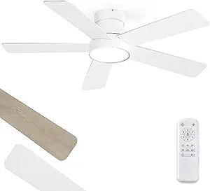 Fanbulous 42 Inch Ceiling Fans with Lights and Remote,Indoor Modern Flush Mount Ceiling Fan with 3CCT 6-Speed Quiet DC Motor,White Small Low Profile Ceiling Fan for Bedroom Living Room Office
