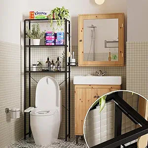 SAYGOER Glass Over The Toilet Storage Rack, 3-Tier Over-The-Toilet Storage, Adjustable Shelf Bathroom Organizer, Black Space Saving Shelves