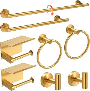 Gold 8-Piece Bathroom Hardware Set Stainless Steel, 24in and 16in Towel Bars Set Wall Mounted Bathroom Accessories