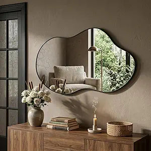 Irregular Wall Mirror 2440 Inch Wall Mirrors Decorative Black Modern Asymmetrical Abstract Mirror for Bathroom Bedroom Living Room Entryway Hallway