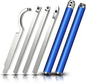 Carbide Tipped Wood Turning Tools Set, Lathe Rougher Finisher Swan Neck Hollowing Tools and Interchangeable Aluminum Alloy Grip Handle with Diamond Round Square Carbide Inserts
