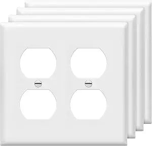 ENERLITES Double Duplex Wall Plate, Two Gang Electrical Outlet Cover, Standard Size 2-Gang 4.5" x 4.57", Unbreakable Polycarbonate Thermoplastic, UL Listed, 8822-W-4PCS, White, 4 Pack