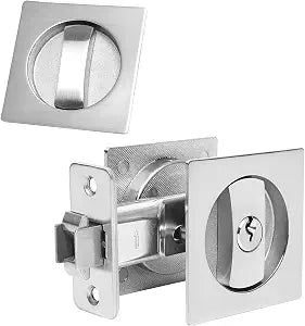 Dontay Keyed Pocket Door Lock,Flush Mount Recessed Knob,2-3/8 inch Backset,Square Bed Bath Hardware Fit Sliding Barn Interior Door Thickness 1-3/8 to 2-3/16 inch(Brushed Nickel,1)