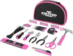 89 Piece Pink Tool kit, Ladies Hand Tool Set with Easy Carrying Round Pouch Household Tool Kit Perfect for DIY, Home Maintenance and Dorm Repair