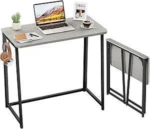 WOHOMO Small Foldable Computer Desk Writing Study Desk Easy Assembly Space-Saving Foldable Laptop Table Writing Workstation for Home Office,Grey