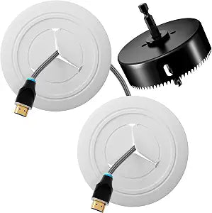 in-Wall Cable Hider 2 Sets, 3" Hole Saw Included, Wall Cable Management Kit for TV, Speaker, Monitor & Other Cables, Large Cable Pass Through with Locking Brackets, Cord Concealer for Clean Setup