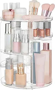 HBlife 360 Rotating Makeup Organizer Adjustable Carousel Large Capacity Revolving Perfume Organizer Skincare Organizers Cosmetic Storage Spinning Holder for Vanity, Clear