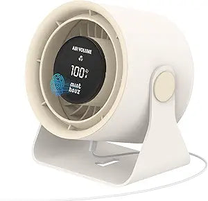 Minthouz Desk Fan - Touch Control LED Display, Premium USB Fans 3600mAh Rechargeable Battery, 6 Speeds, 90┬░ Tilting - Portable for Home, Office, Travel, Camping, Kitchen (Beige)