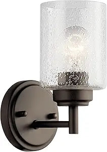Kichler Winslow 9.25" 1-Light Wall Sconce with Clear Seeded Glass in Olde Bronze for Bathroom Vanity, Kitchen, Living Room, Dining Room, Bedroom, Mudroom, Hallway, Stairwell, 45910OZ