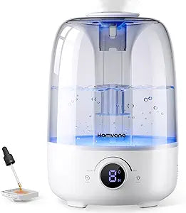 Homvana Humidifiers for Bedroom Diffusers - Top Fill 3.5L Cool Mist Humidifier Large Room, 40H Runtime Diffusers for Home, Air Humidifier for Plants, Baby Nursery, Essential Oil Diffusers (White)