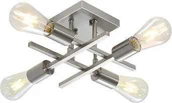 Industrial 4-Light Semi Flush Mount Ceiling Light Fixture, Modern Brushed Nickel Chandelier Lighting Sputnik Ceiling Lamp with E26 Bulb Base for Kitchen Bedroom Living Room Hallway Entryway