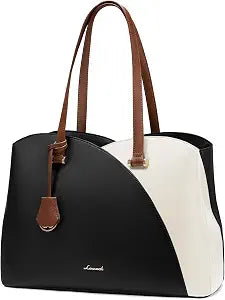 LOVEVOOK Laptop Tote Bag for Women, Work Bags Laptop Bag Teacher Tote Bag, Leather Computer Bag Large Purses Handbag Professional Briefcase, Black-Beige-Brown, 15.6 Inch