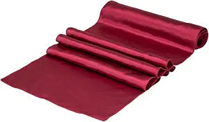 Restaurantware-Table Tek 12 x 108 Inch Table Runner, 1 Satin Long Runner - Machine Washable, Decorative, Dark Burgundy Polyester, for Weddings and Events