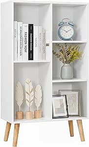 YAHARBO Small White Bookshelf,3 Tier Modern Kids Bookcase with Legs,5 Cube Wooden Bookshelves Storage Shelf,Book Shelves Organizer,Display Bookcases Cabinet for Room Nursery Study