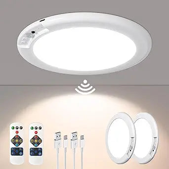 2 Pack Rechargeable Motion Sensor Closet Light, Wireless Ceiling Light Battery Operated Shower Light with Remote, Magnetic Dimmable Timing Motion Sensor Light for Shower Closet Bathroom