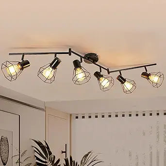 HiBay 6-Light Track Lighting, Directional Rotatable Ceiling Light Fixture, Black Farmhouse Track Spotlight for Kitchen, Bedroom, Living Room, E26 Base (Bulbs Not Included)