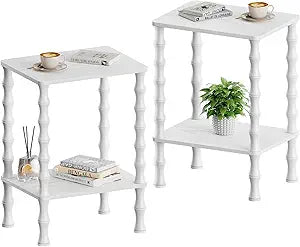 Vintage Small Side Table, 21.9 Inch Living Room End Table, 2-Tier Coffee Table with Storage Shelf, Wood Nightstand, Corner Table for Small Space, Bedroom, Living Room and Couch (Set of 2)