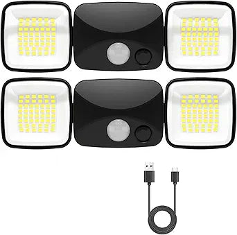 Motion Sensor Outdoor Lights, Rechargeable Battery Operated Outdoor Lights, USB Charging, Wireless Lights, No Solar, High Brightness for Garage, Yard & Entryway, Black 2-Pack (Small Size)