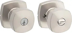 Kwikset Arroyo Knob Entry Door Knob with Lock and Key, Secure Keyed Handle Exterior, Front Entrance and Bedroom, Satin Nickel, Pick Resistant SmartKey Rekey Security and Microban