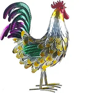 Metal Rooster Statue Garden Chicken Sculpture Decoration Metal Yard Art for Yard Outdoor Indoor Decoration (#A)