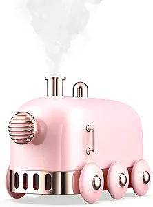Portable Mini Humidifier, 300ml Cute Train Small Humidifier, Cool Mist Diffuser for Desktop / Office / Bedroom, Ultra Quiet, LED Light Function, USB Charge, Auto Shut Off