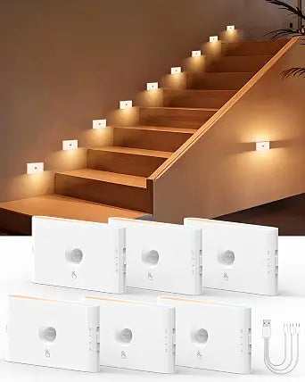 6-Pack Motion Sensor Stair Lights, Rechargeable Magnetic Night Lights