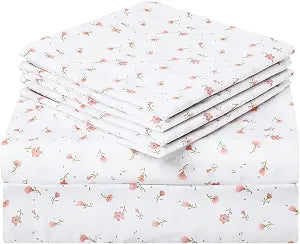 HOMEIDEAS 6 Piece Printed Full Size Bed Sheets, Extra Soft Brushed Microfiber 1800 Bedding Pattern Sheets, Deep Pocket, Wrinkle & Fade Free, Pink Floral