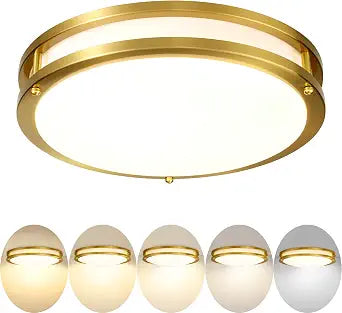 Gold Ceiling Light Fixture 24W, 12 inch LED Flush Mount Ceiling Light for Bedroom, Kitchen, Bathroom, Dimmable Close to Ceiling Light Fixture for Hallway 5CCT
