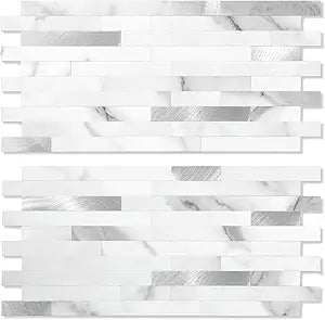 Yipscazo 2026 New Upgrade Peel and Stick Smooth Matte Finish Backsplash, PVC Wall Tiles Stick on Tiles for Backsplash Kitchen, Bathroom, Fireplace (20 Sheets, Marble White)