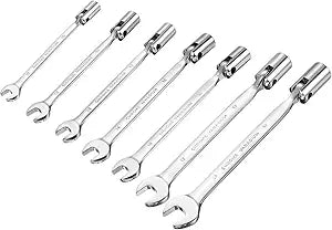 HARFINGTON 7 Pcs 10mm-19mm Swivel Head Socket Combination Spanner Wrench CR-V Steel Rotary Torx Socket Head Open End Wrenches Spanner Mirror Polishing for Auto Car Repairing