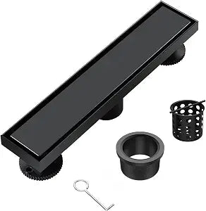 Linear Shower Drain 12 Inch Black Rectangular Floor Drain with 2-in-1 Tile Insert Cover, Bathroom Stainless Steel Drains Easy Installing and Cleaning (CUPC Certified)