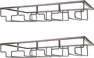 FOMANSH Wine Glass Rack - Under Cabinet Stemware Wine Glass Holder Glasses Storage Hanger 2 Pack Metal Organizer for Bar Kitchen 4 Rows Brown