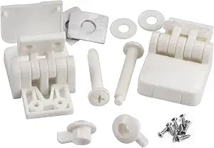 Toilet Seat Hinges Replacement Parts  White Plastic Hinge Set with Screws, Connectors, Universal Fits Most American Toilet lids,1 Pair (2Pcs- MFL15)