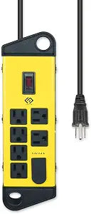 OSKOS 6-Outlet Workshop Power Strip with 4-Foot Power Cord, Two USB 2.4A Ports (1A1C), 15A/1800W, Wall-Mountable, UL Listed, Metal Casing Design