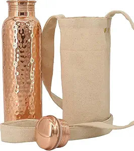 Kitchen Science- Copper Water Bottle 34oz/1000ml with Carry Bag  Leak-Proof, Heavy Duty, Lab-Tested, Ayurvedic Hydration Bottle