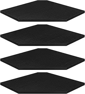 Homode Corner Floating Shelves, Corner Shelves Wall Mounted with Cord Hole, 4 Tier Diamond Shape Corner Hanging Shelving for Wall Storage, for Cable Box, TV Cords, Books, Plants, Black